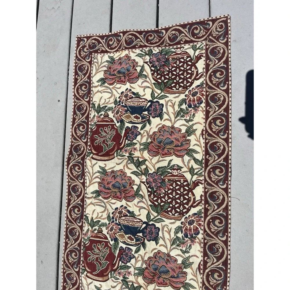 Vintage Renaissance Woven Art Tapestry Tea Time‎ Teapot Runner NY 68